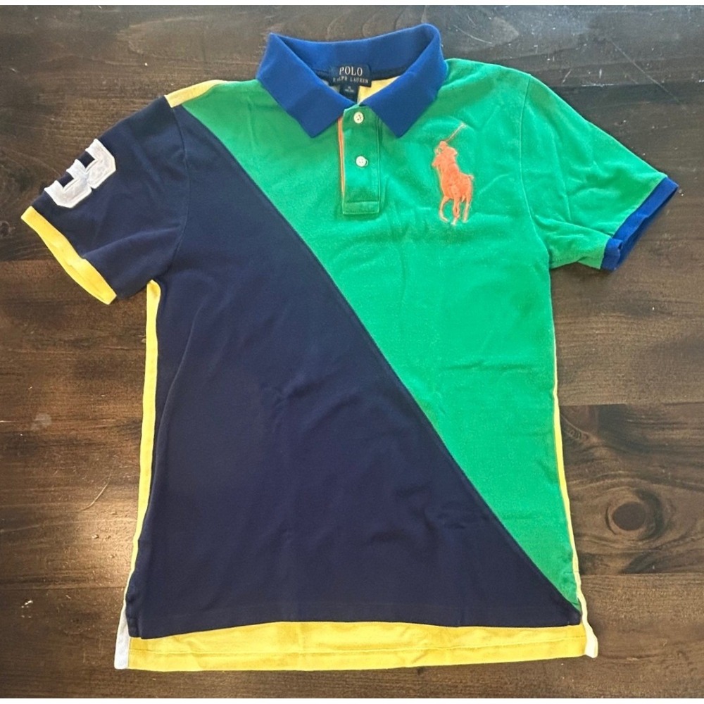 Polo Ralph Lauren Shirt Kids XL 18-20 Multi Colorblock Big Pony Embroidered